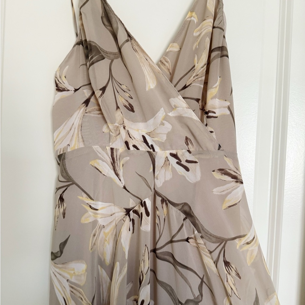 ASTR Floral Maxi Dress in Taupe with Cream and Yellow Accents